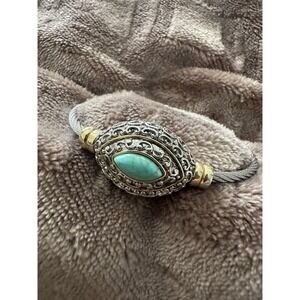 Artisan Cable Bracelet Turquoise Marquise Filigree Silver Gold Tone Magnetic Cla